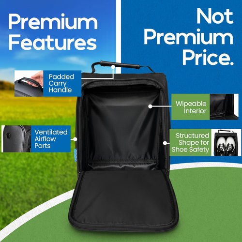 Club Doctor Golf Shoe Bag, Premium Leather-Inspired Travel Shoe Carrier, Durable Golf Shoe Organizer for Men, Women, Lightweight, Easy-to-Clean Shoe Storage with Handle-Black