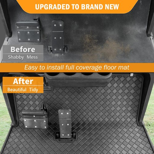 RIZINKART Golf Cart Floor Mat,Upgraded Non-Slip Full Coverage Liner Fits EZGO TXT (1994-2023), Express S4 (2012-2020), Valor, Workhorse Models - 1/3'' Thick Durable Rubber Mats Easy Clean Black Trim