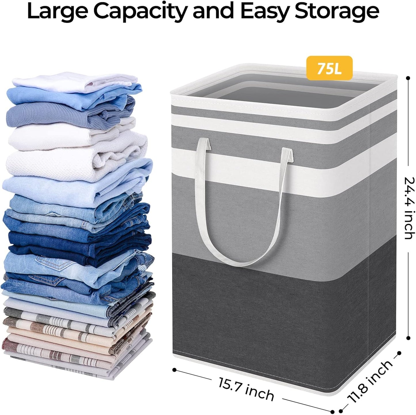 Waterproof 100L Laundry Basket Set - Collapsible Freestanding Hamper with Extended Handles - 2-Pack Gradient Grey for Clothes & Toys