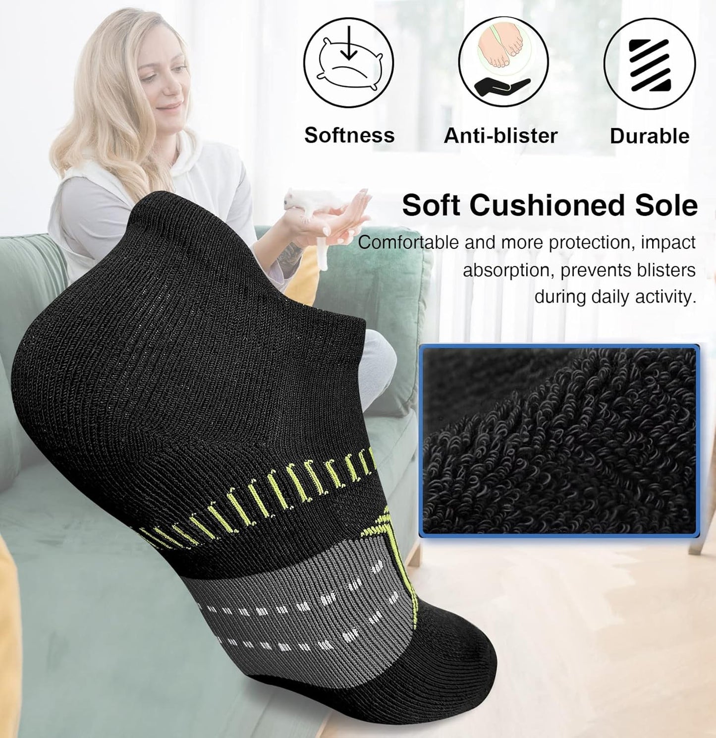 Suaskk Women's Athletic Running Ankle Socks - Cushioned & Anti-Blister | 5 Pairs