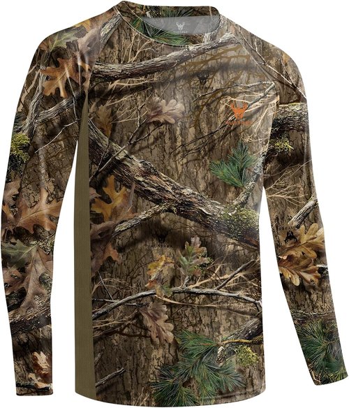 Huntrex Men's Camo Hunting Shirt - Quick-Drying Long Sleeve with Zipper Pocket & UPF 50+ Sun Protection