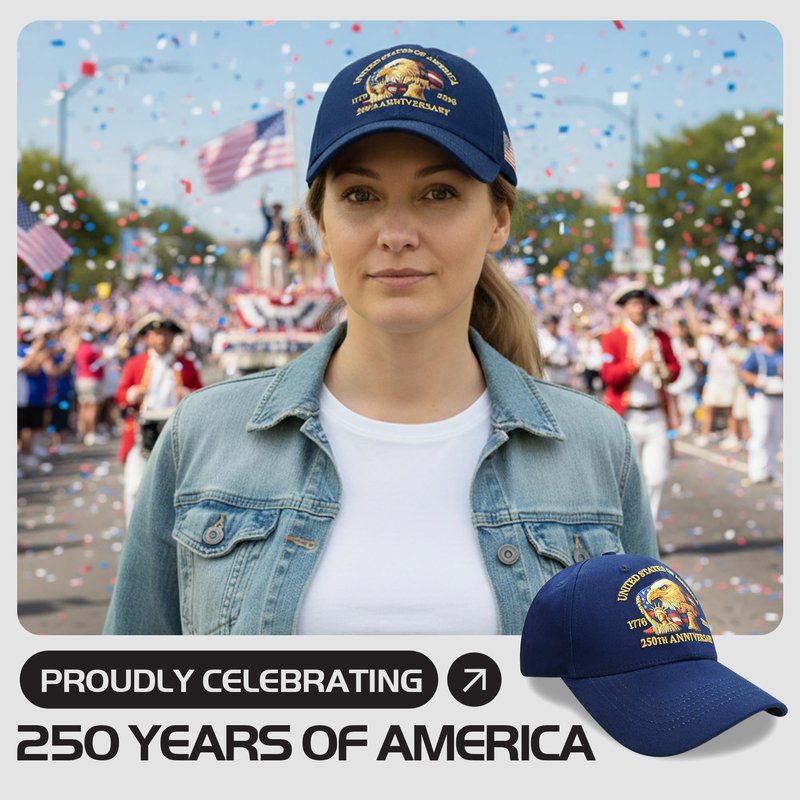 USA 250th Anniversary American Flag Hat – Adjustable Cotton Patriotic Baseball Hat with Eagle & Flag Embroidery - Soft & Comfortable USA Caps for Men & Women (Navy Blue)