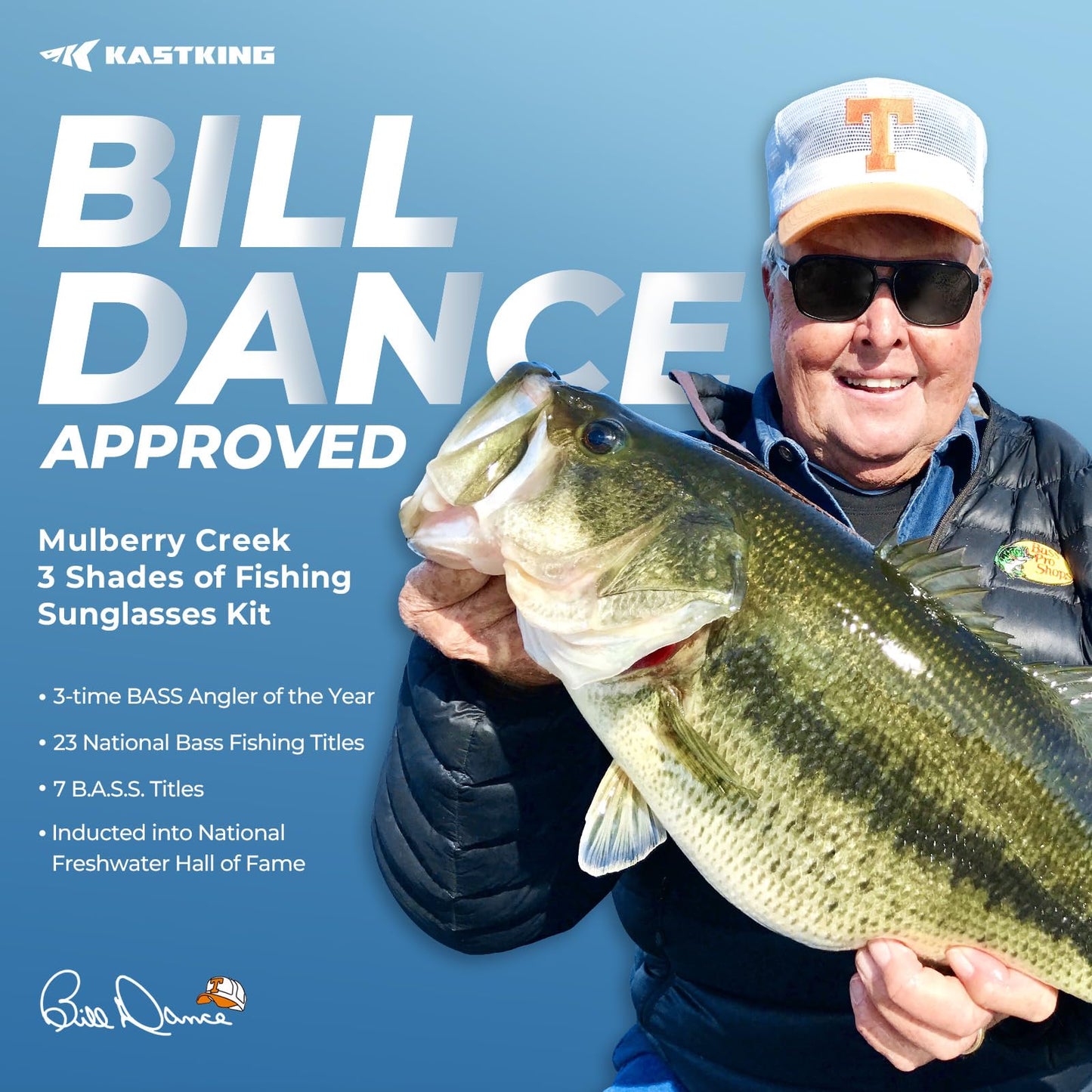 KastKing Bill Dance Mulberry Creek 3 Shades of Fishing Sunglasses Kit, Polarized, UV400 Protection, Oleophobic Coating, Tailored to Bright Sun, Partly Cloudy, and Low Light Conditions