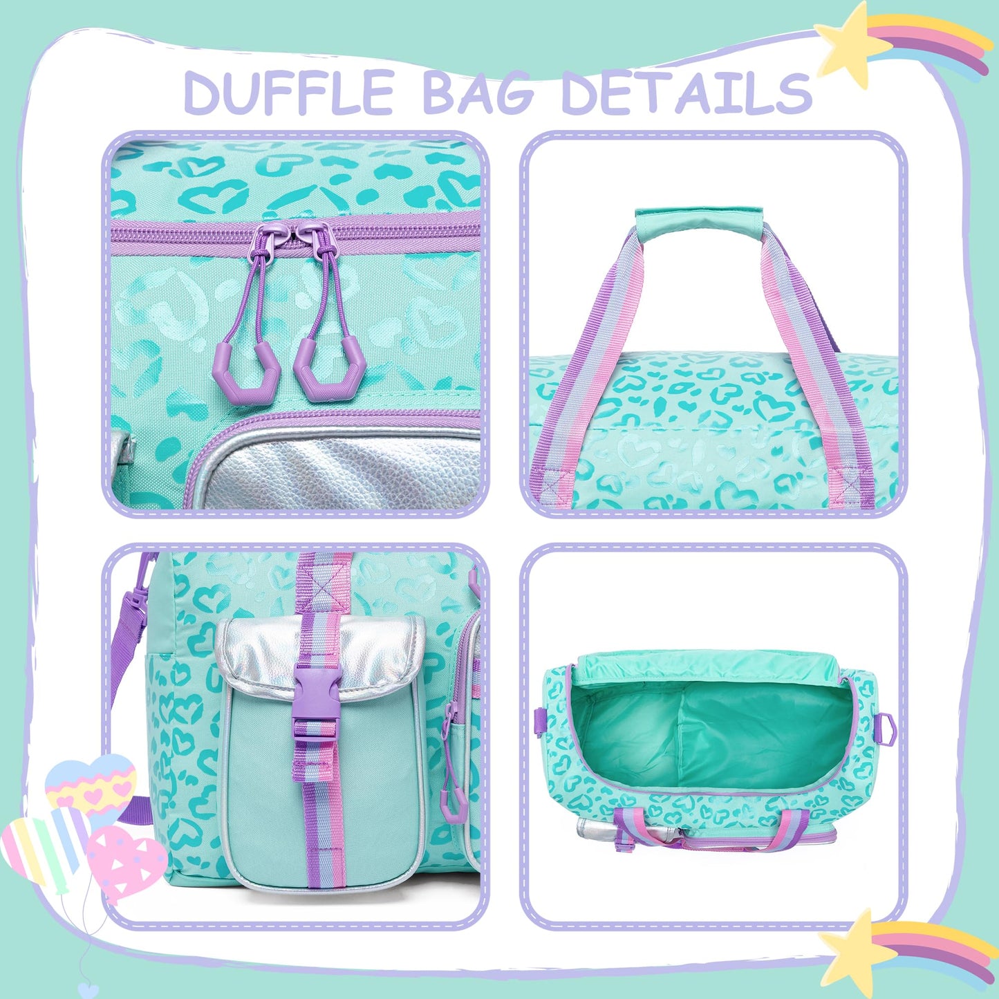 Kids Duffle Bag Girls Women Travel Bag Gifts Overnight Bags for Girls Women Dance Sleepover Bags for Kids with Shoes Compartment