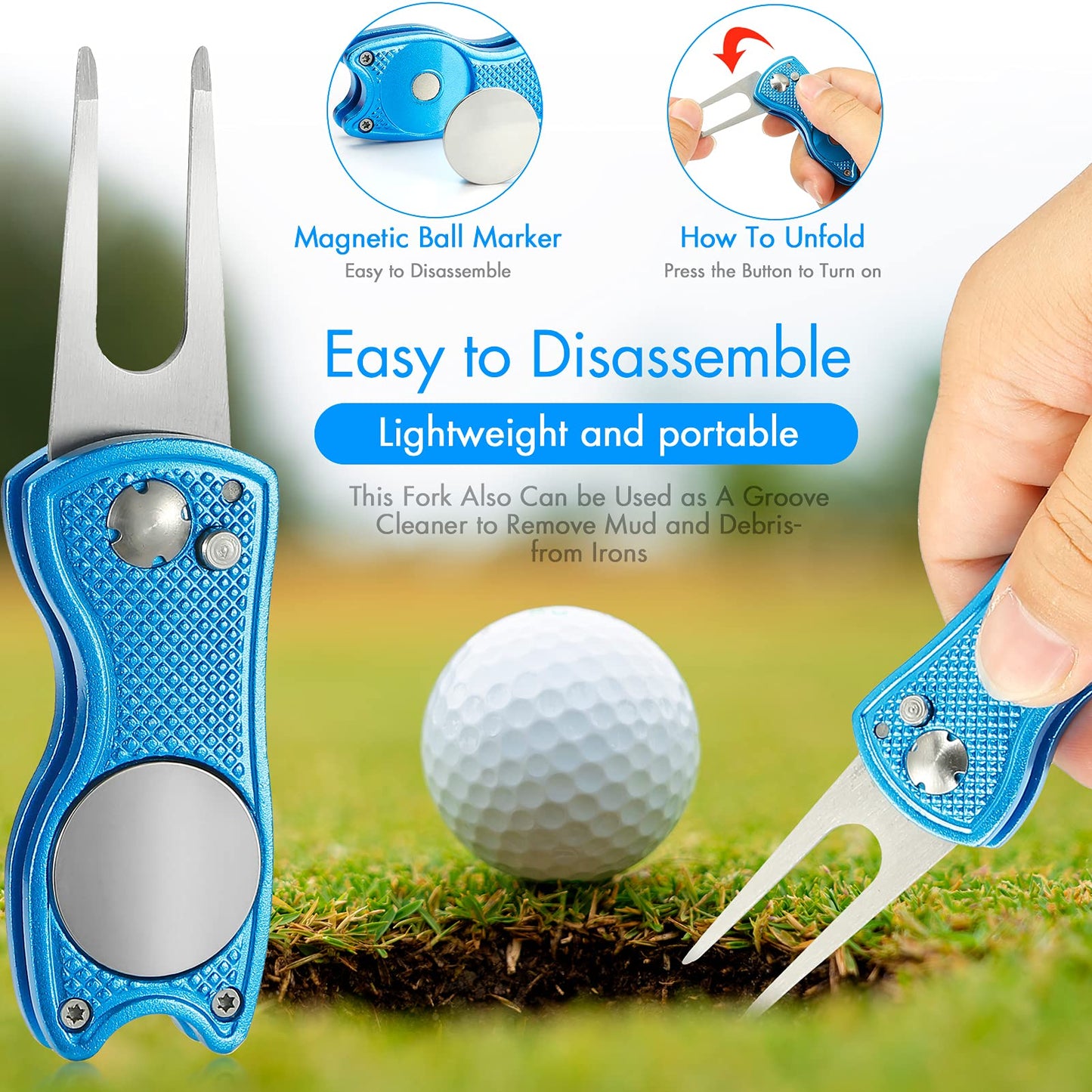sprookber Golf Accessories Set - PRO Retractable Golf Club Brush, Microfiber Waffle Pattern Golf Towel, Golf Divot Repair Tool, Golf Ball Marker - Golf Club Cleaning Kit, Golf Accessories for Men