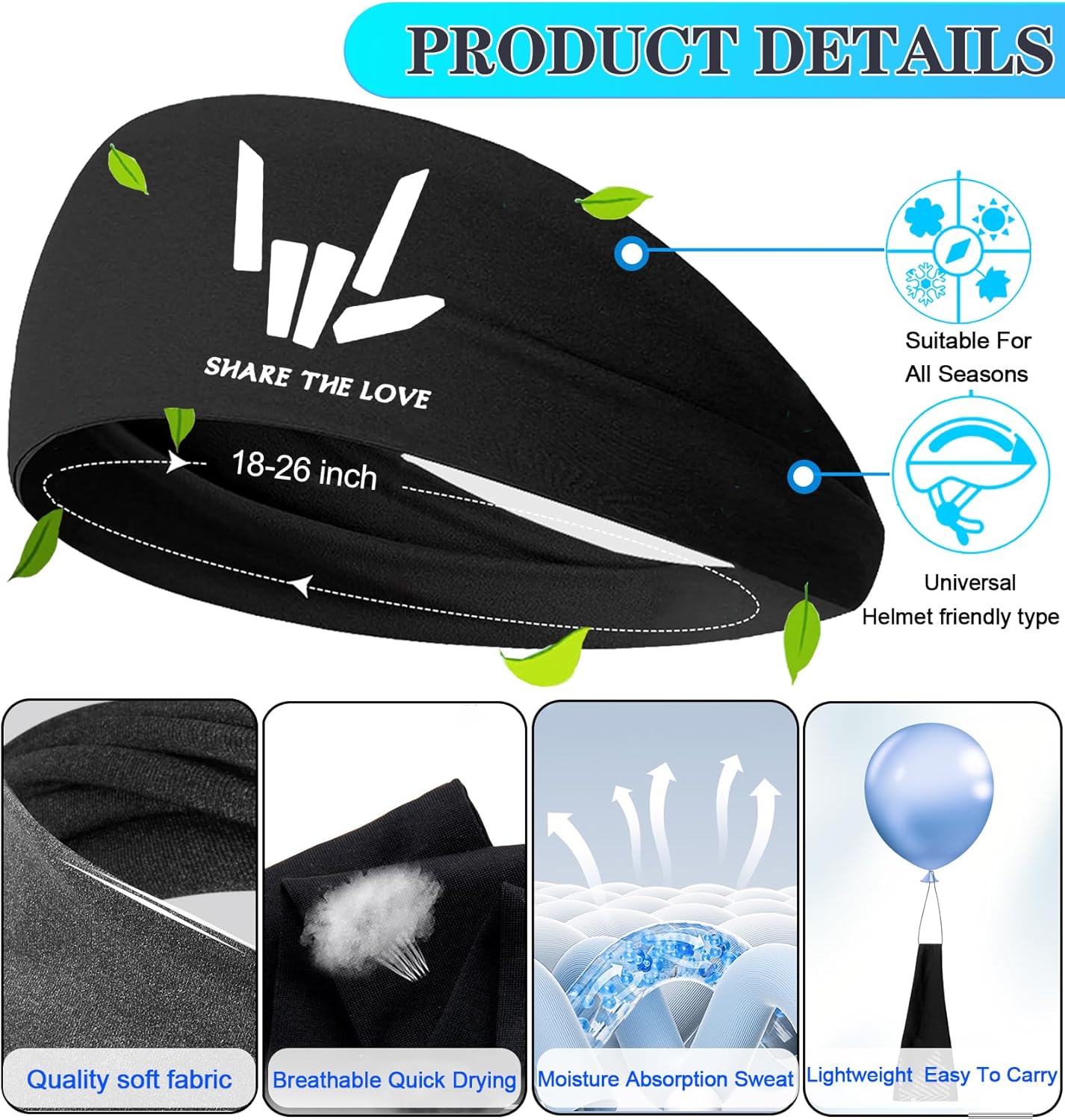 Skiennix 3-Piece Sweat Bands | Cooling Headbands for Men & Women | Ideal for Sports & Workouts