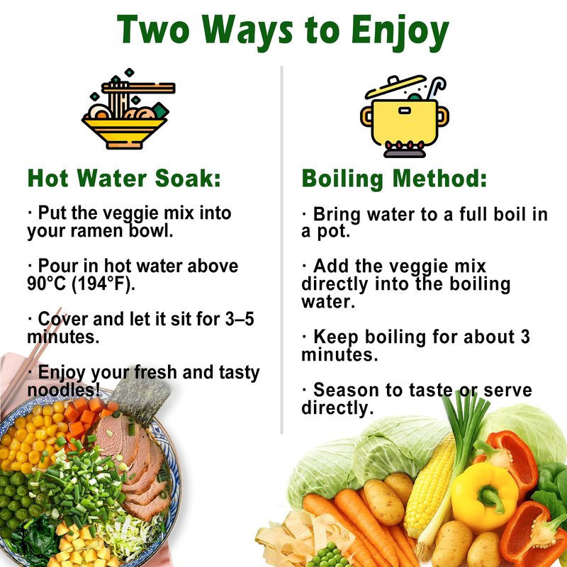 8oz Dried Ramen Toppings, 9 Dehydrated Vegetables for Instant Noodles & Miso Soup, Plant-Based Add-Ins for Chicken Soup, Veggie Salad & Vegan Ramen - Clean Label, Quick Prep