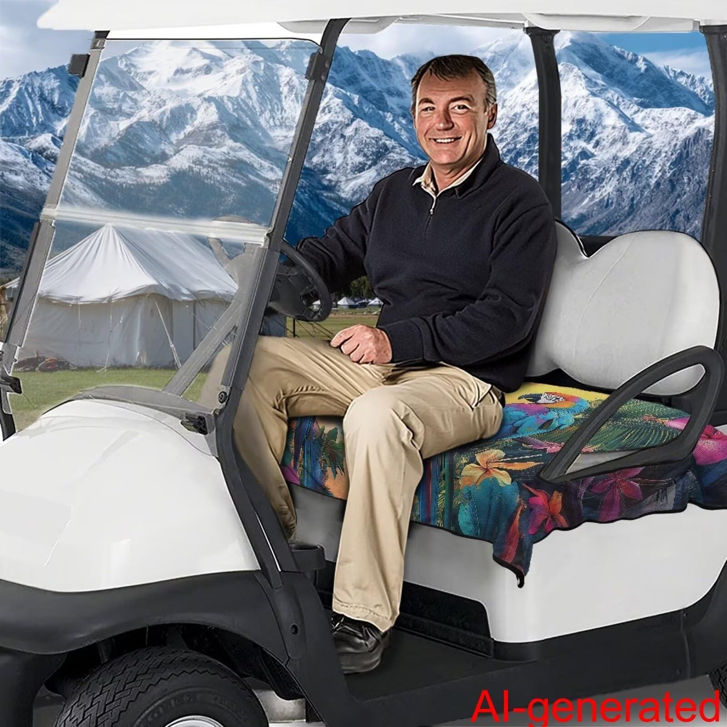 Oramclsy Tropical Flower Golf Cart Seat Cover Parrot Aesthetic Golf Cart Seat Blanket for Club Car Universal Towel Accessories Keeps Warm in Cold