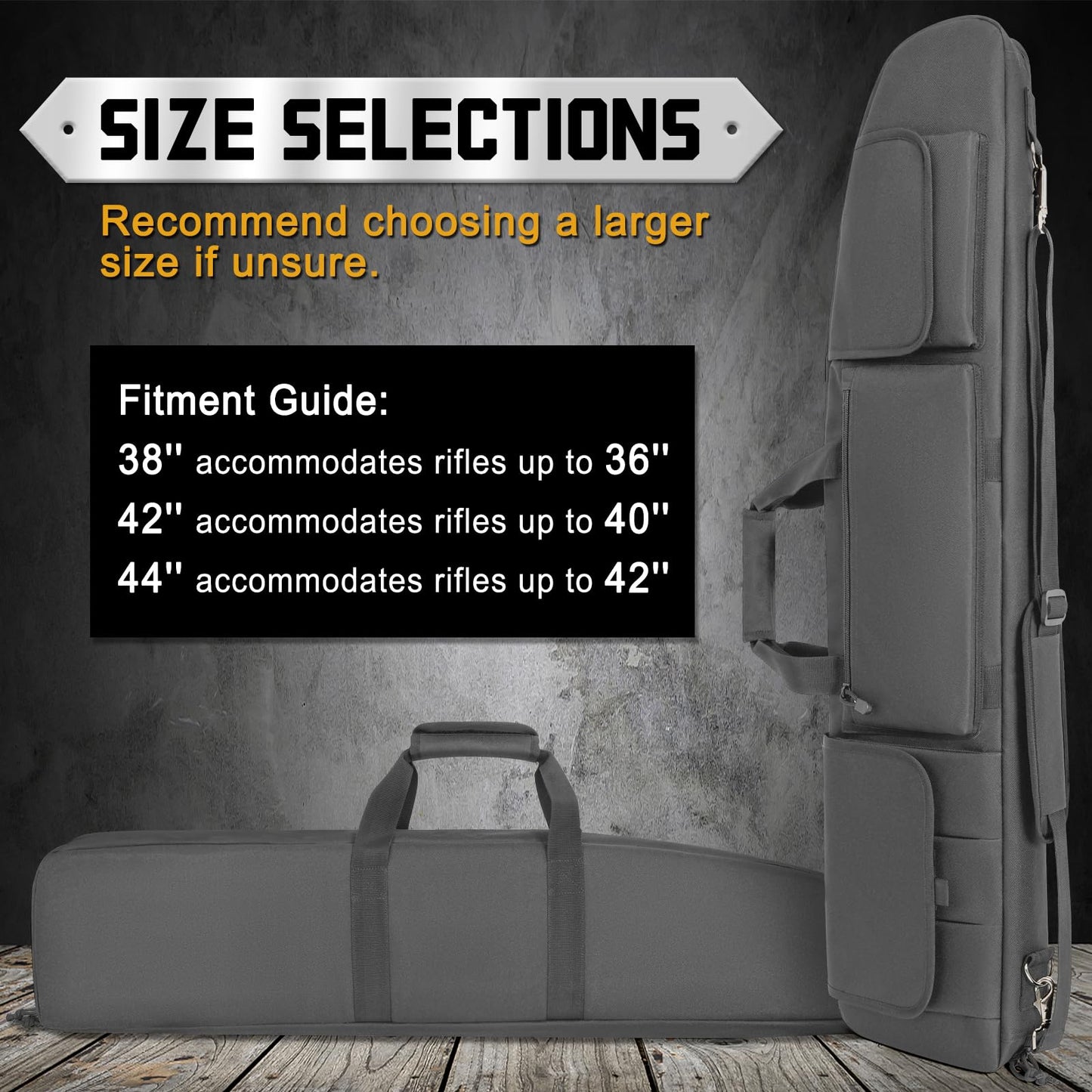 DULCE DOM Double Rifle Case, 38 42 44 inch Soft Gun Tactical Bag for Shooting Range, Movable Divider for 1 or 2 Gears, Multiple Magazine Pouches & Accessory Bags (Gray, 42'')