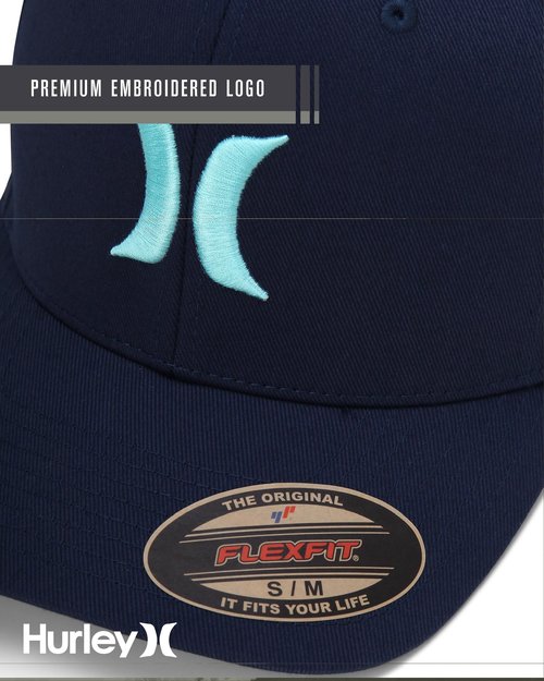 Hurley Mens Baseball Cap - Flexfit Fitted Baseball Caps for Men (Sizes: S-XL), Size Large-X-Large, Mystic Navy