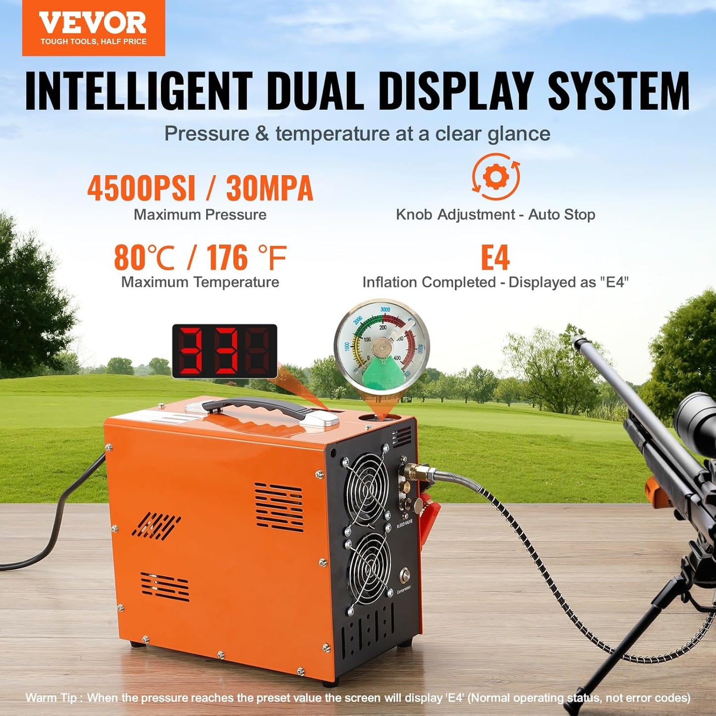 VEVOR PCP Air Compressor - 4500PSI Portable Airgun Compressor with Auto-Stop | DC12V/AC120V | Oil & Water-Free