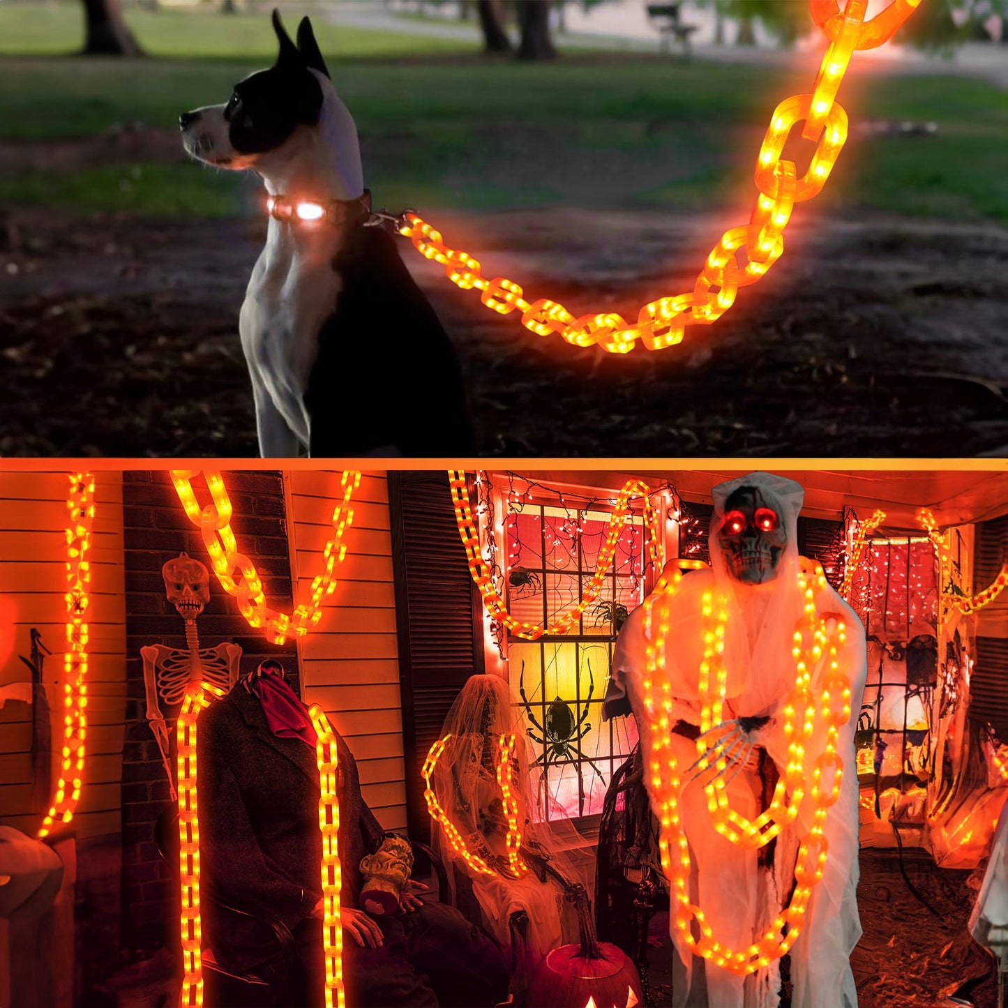 Joomer Chain Lights Halloween Decorative Battery Operated - 10 FT 160 LED Waterproof String Lights with Timer Function 8 Lighting Modes for Outdoor Indoor Halloween Decor (Orange)