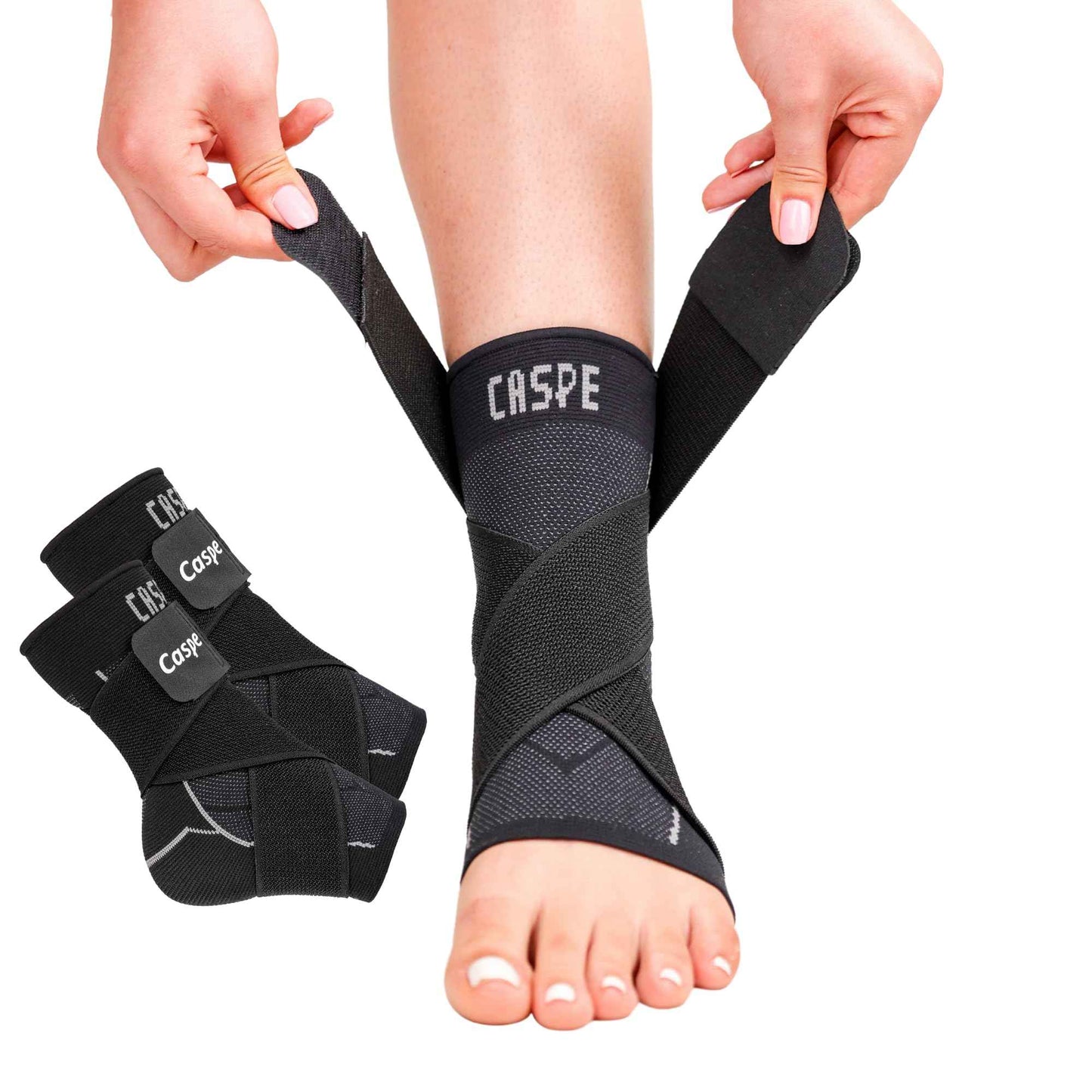 Caspe 2 Pack Breathable Ankle Brace for Women & Men with Adjustable X-Strap – 3D Knit Compression Support, Helps with Plantar Fasciitis, Achilles Tendon, and Ankle Stability (Black, Medium)