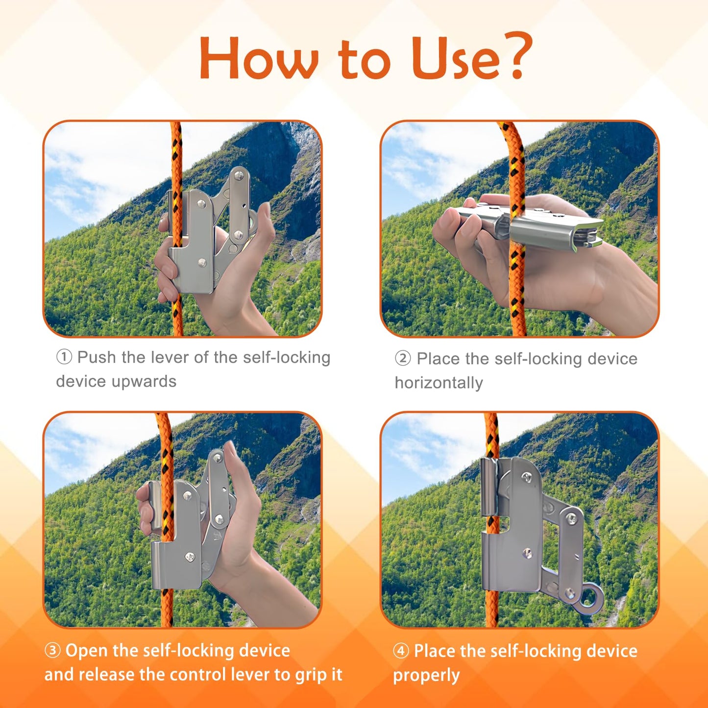 YERGOFE Climb Self Locking Rope Grab - Alloy Steel, Safety Protection 25 kN(Aprx 300LB), Used with 5/8’’ Lifeline Rope, for Construction, Climbing, Fall-Protection (Middle Lock)