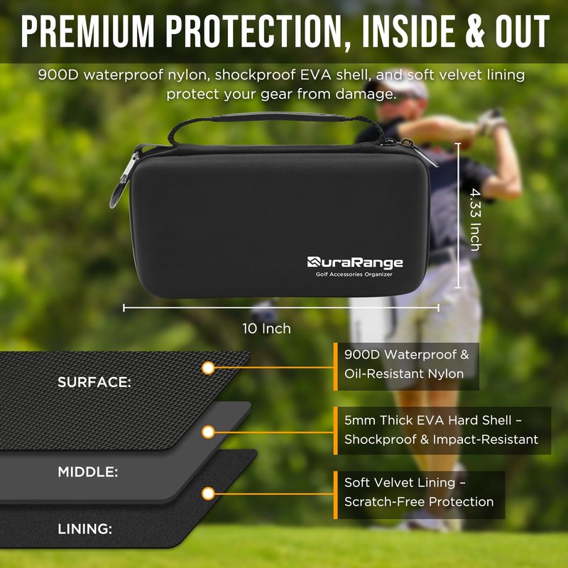 DURARANGE Golf Glove Holder Case with Glove Shaper - Portable Golf Accessories Organizer for Men & Women - Large Capacity for Balls, Tees, Markers - Ideal Gift - Black
