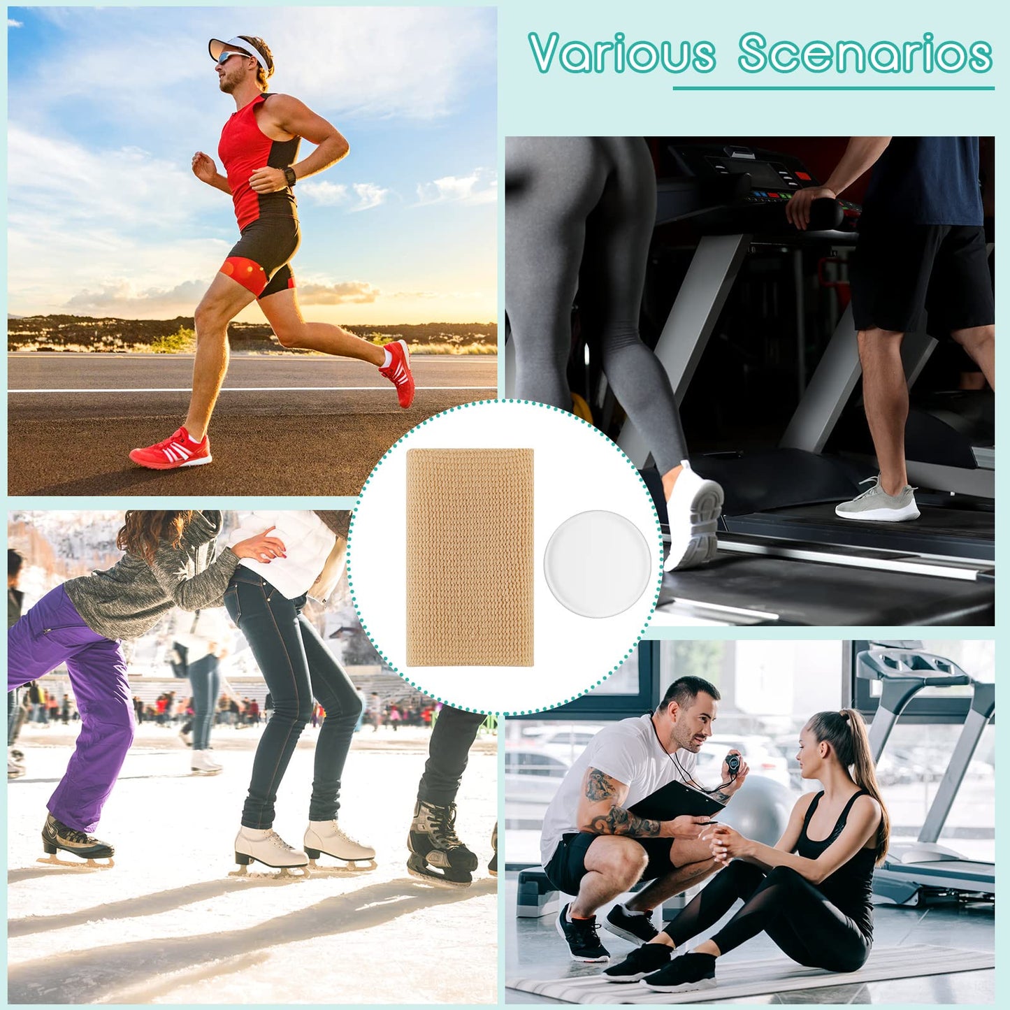 Sratte 4 Pcs Ankle Pads Gel Sleeve Padded Ice Skating Socks Ankle Protector Support Brace Pad Skateboard Accessories for Skating Riding Support Socks(Round)