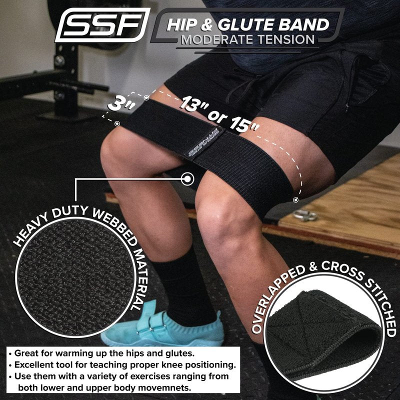 Serious Steel Fitness Hip and Glute Activation Band, for Squat, Deadlift & Warm-Ups (Three Pack (Blue-M, Black-M, Red-L))