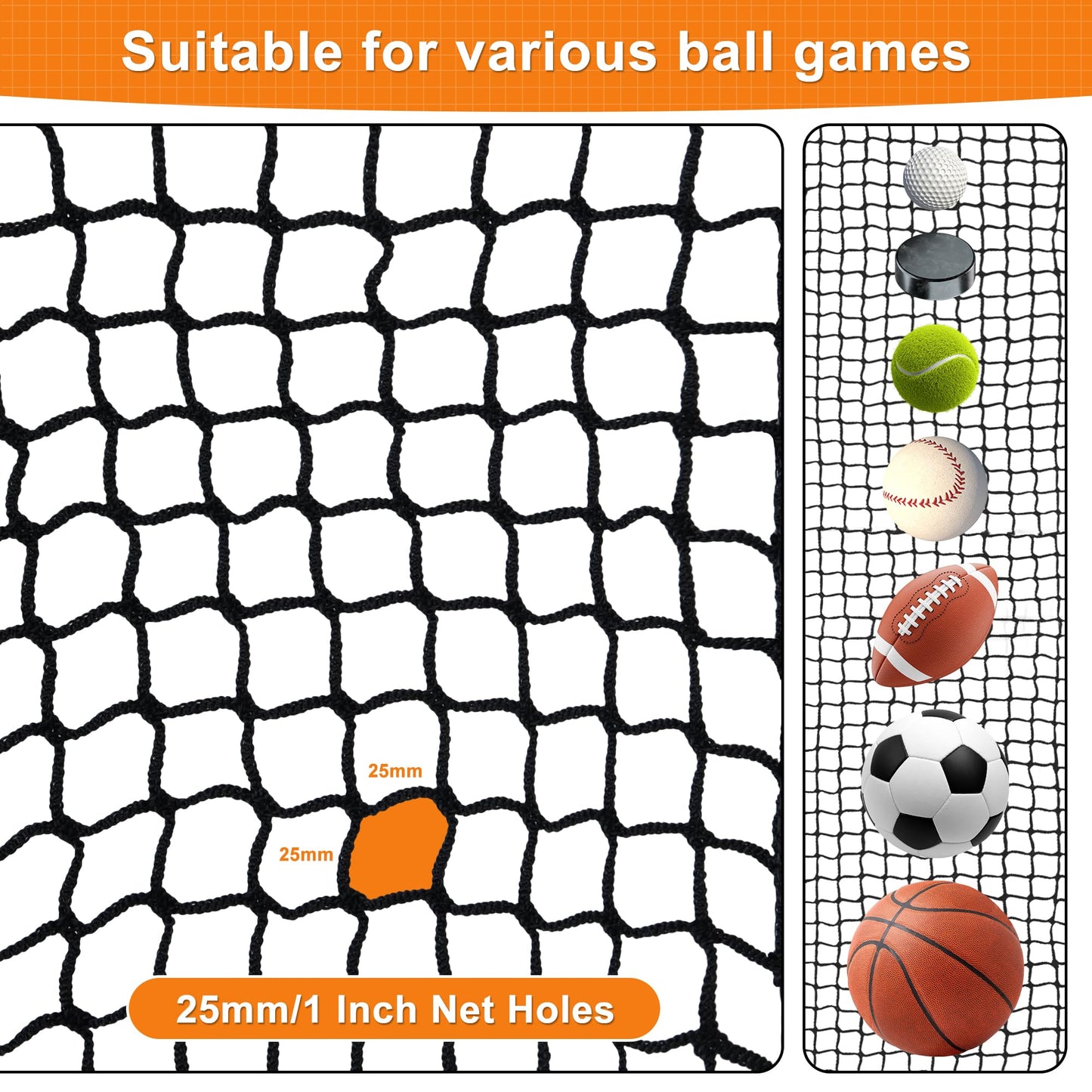 Visupor Golf Net,Golf Practice Net with Rope and Carabiners,Durable Nylon Golf Hitting Net,Weatherproof Golf Netting,Practice Barrier Nets for Golf, Baseball, Hockey, Soccer(10ft,15ft,20ft,25ft,30ft)