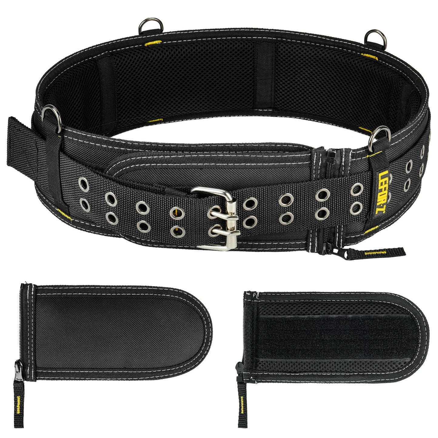 4-Inch Padded Tool Belt,Heavy Duty Tool Belts for Men with 4 Suspenders Ring,Work Belts for Electrician,Carpenter,Construction,Utility Belt,Adjustable 34''-40''(Pouch not Included)