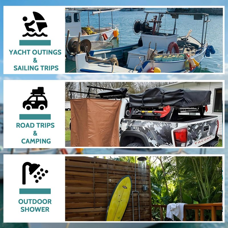 Privacy Curtain Tent for Boats, 420D Hanging Changing Room & Shower Awning for Pontoon, Waterproof Portable Shower Awning Under Bimini Top with Built in Mesh Bag 30" L x 27" W x 72" H