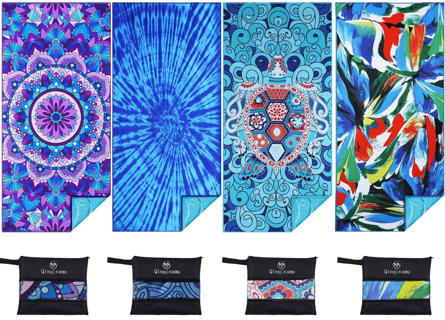 4 Pack Microfiber Thin Lightweight Beach Towel Oversized 71x32 Extra Large Sand Free Towels for Travel Swim Pool Yoga Gym Camping for Adults Women Men Beach Essentials Accessories Vacation Gift