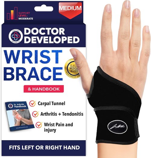 Dr. Arthritis Carpal Tunnel Wrist Brace - Adjustable Support for Pain Relief | 2-Pack, Black (Right/Left Hand)