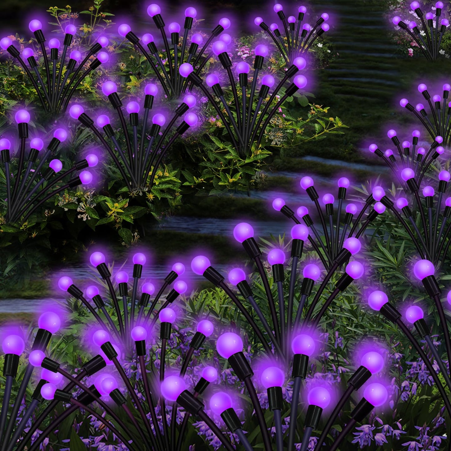 Solar Garden Lights Outdoor, 2 Pack 20 LED Solar Purple Firefly Lights Waterproof, Starburst Wind Swaying Light for Outside Yard Patio Planter Flower Bed Walkway Halloween Christmas Decoration