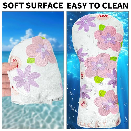 Golf Head Cover Golf Club Peach Blossom Design Golf Covers PU Headcovers Set Fits Driver Fairway Wood Hybrid Utility Woods Iron Wedge Headcover.