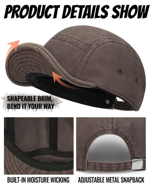 Clakllie Cotton 5 Panel Hats Hip Hop Short Brim Hats for Women Men Soft Golf Dad Hats Low Profile Trucker Cap with Adjustable,BSAD2514-Brown