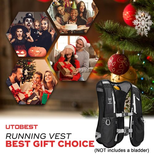 UTOBEST Running Vest, 5L Hydration Vest Lightweight, Breathable and Sweatproof Running Backpack, Adjustable for Trail Marathon Race Jogging Cycling Black (Vest Only)