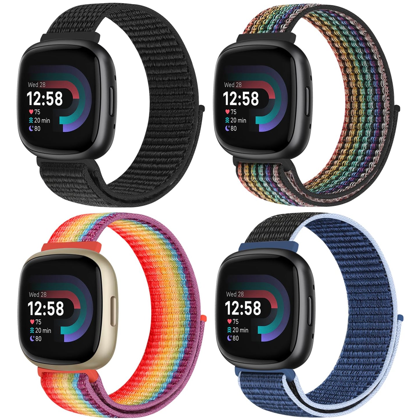 Relting Sport Loop Compatible with Fitbit Versa 4, Sense 2, Versa 3, Sense for Women & Men, Soft Nylon Adjustable Breathable Replacement Wristband