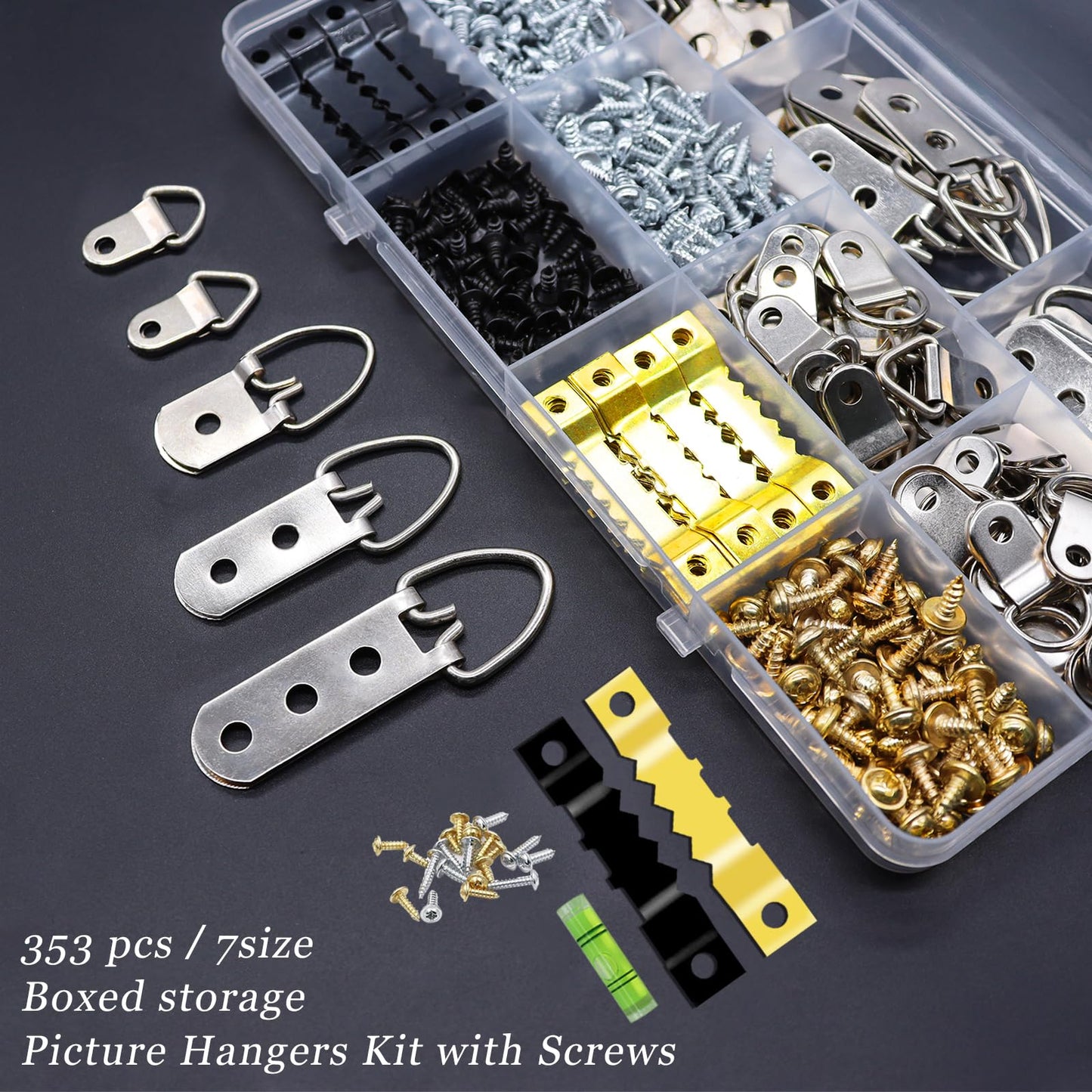 Dianrui 353PCS Picture Hanging Kit with Screws, Saw-Tooth, D Ring Picture Hangers Assortment, Picture Hanging Hardware Tool for Frame Hanging - 7 Models