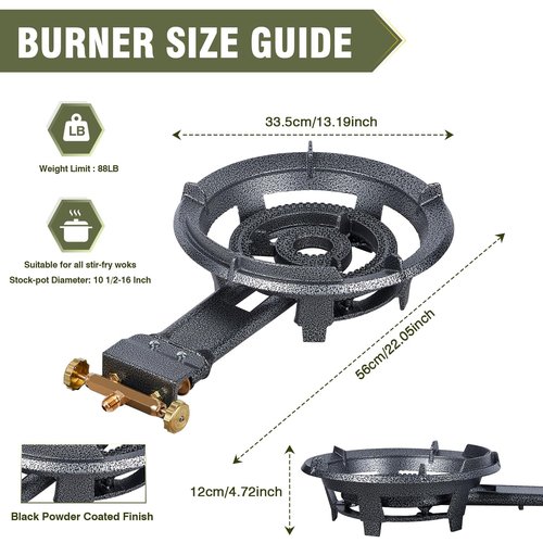 Bestfire 13" Single Propane Burner Stove 90,000 BTU Cast Iron Portable Outdoor Burner with 0-20 PSI Adjustable Regulator and 4ft Hose Perfect for Outdoor Wok Cooking