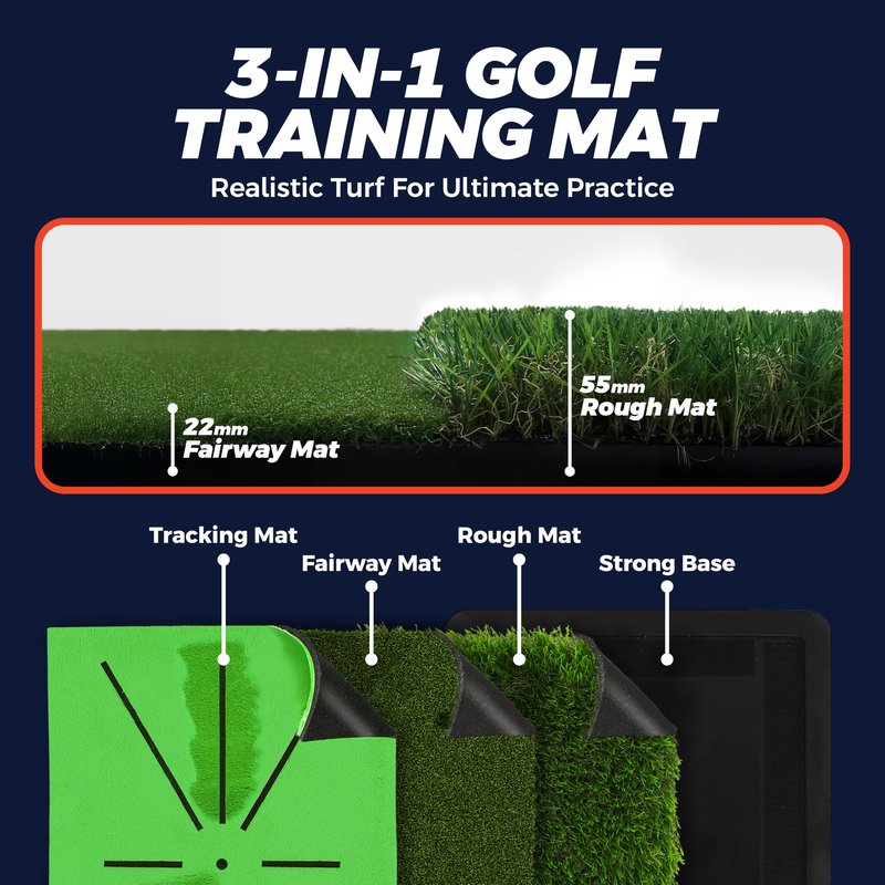 TOY Life 4-in-1 Golf Hitting Mats Practice Outdoor Indoor with Path Feedback, 4 Replaceable Golf Turf Swing Mat for Chipping Training Aid with Rough Fairway Impact Divot Mat Gifts for Men(18" x 13")