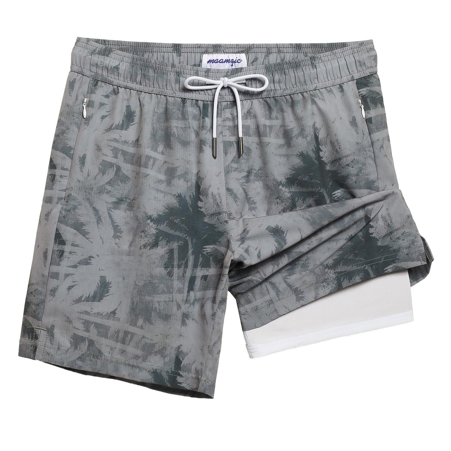 maamgic Mens Swim Trunks with Compression Liner 7" Bathing Suit Quick Dry Swimming Trunks for Men with Zipper Pockets