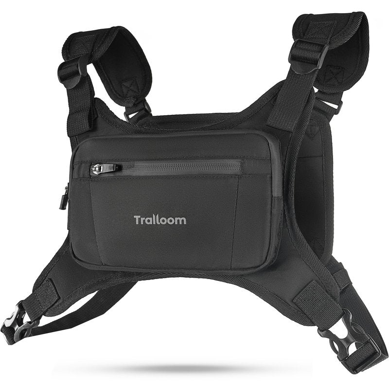 Trailoom Running Chest Pack, Reflective Vest, Water Repellent, Phone Holder, Men & Women, Workout Bag for Runners, Cycling, Biking, EDC Pouch, Jogging Carrier, Hidden Pocket, Lightweight (Black)