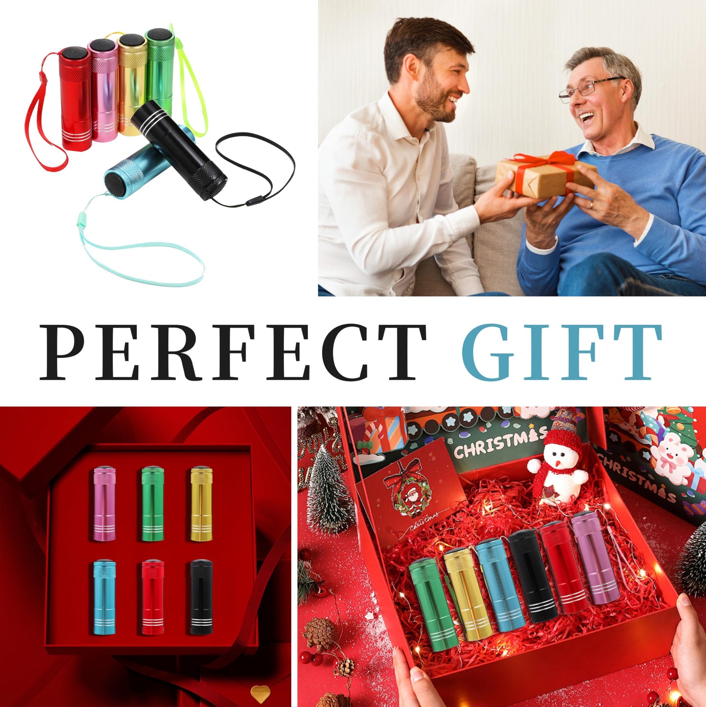 6 Pack Mini Flashlight Bulk, Small Aluminum LED Powerful Handheld Torches Set with Lanyard High Lumens Batteries Included for Party Favors Travel, Night Reading Christmas Gifts Party Favors Halloween