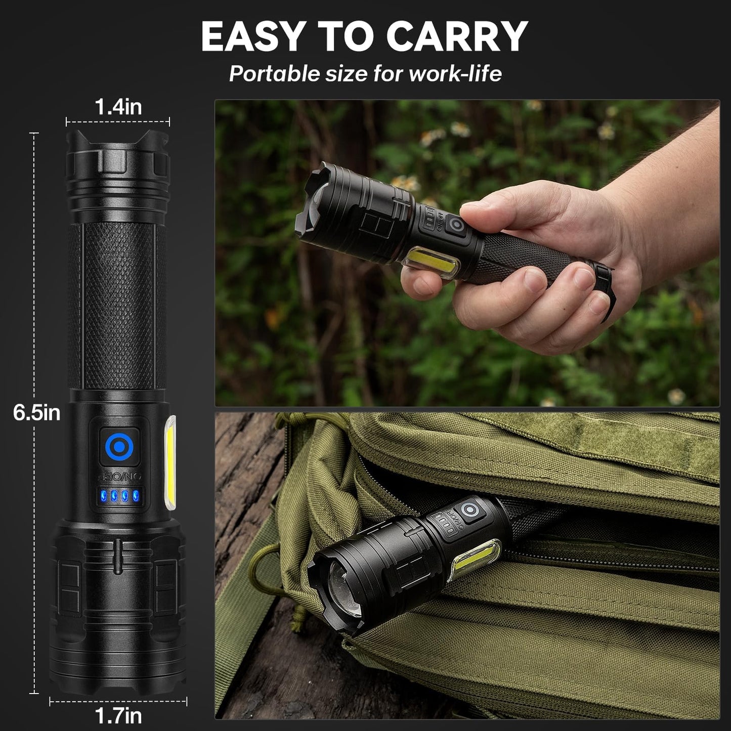 ALSTU Flashlight Rechargeable 99,000 High Lumen - 7 Modes LED Flash Light with COB, Powerful Handheld Flashlight for Home, Camping(2 Pack)