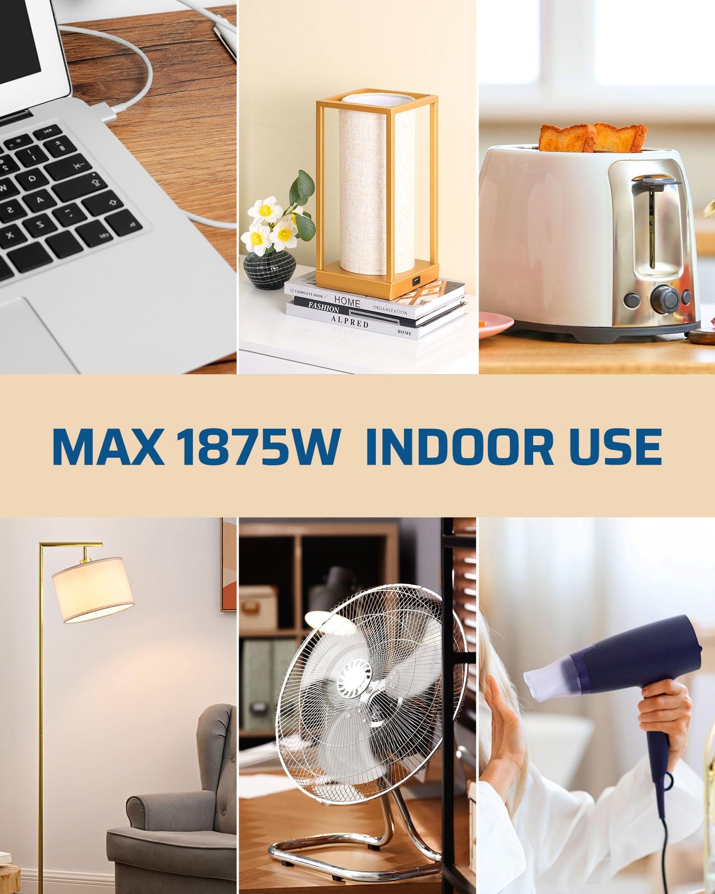 DEWENWILS Heavy Duty 1 Ft Extension Cord with 3-Prong Flat Plug, 15A/1875W 14/3 SPT-3 Flat Wire, Space-Saving for Home Office Appliances & Electronics, ETL Certified, 3-Pack (White)