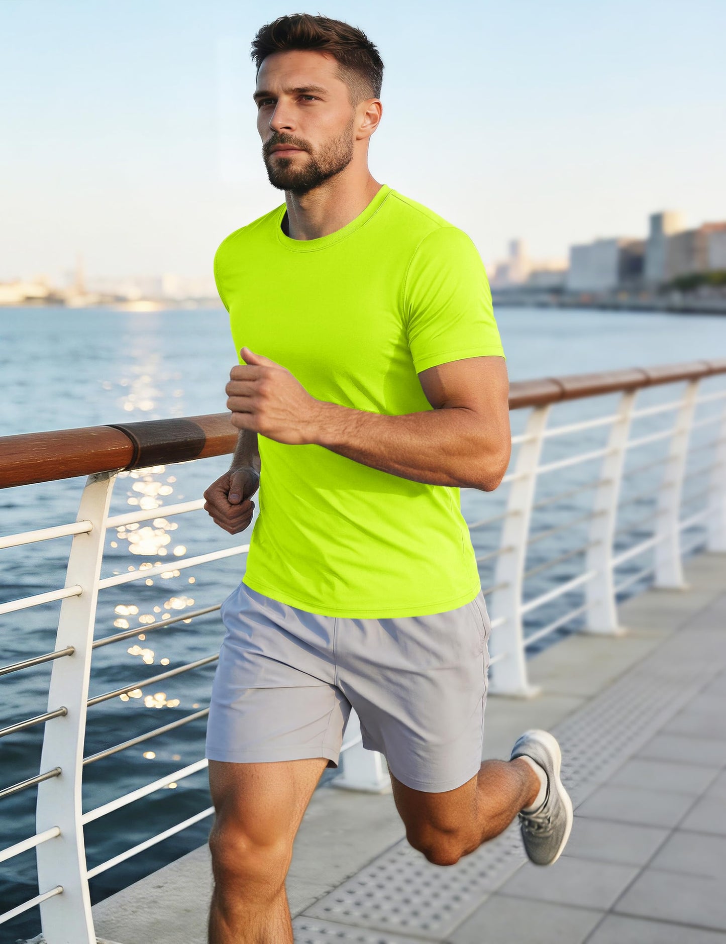 MAGCOMSEN 2 Pack Athletic Short Sleeve Shirts for Men UPF 50+ Dry Fit Moisture Wicking Running Gym Workout T Shirt Casual Neon Work Shirts Fluorescent Green