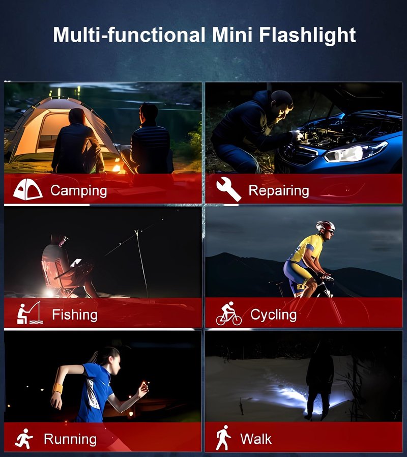 BoomFun Pocket EDC Flashlight, Ultra-Slim 8mm LED Flashlight Rechargeable, 600 Lumens, 8 Modes Mini Flashlight for Car, Home, Camping, Hiking, Night Work, Walking, Emergency