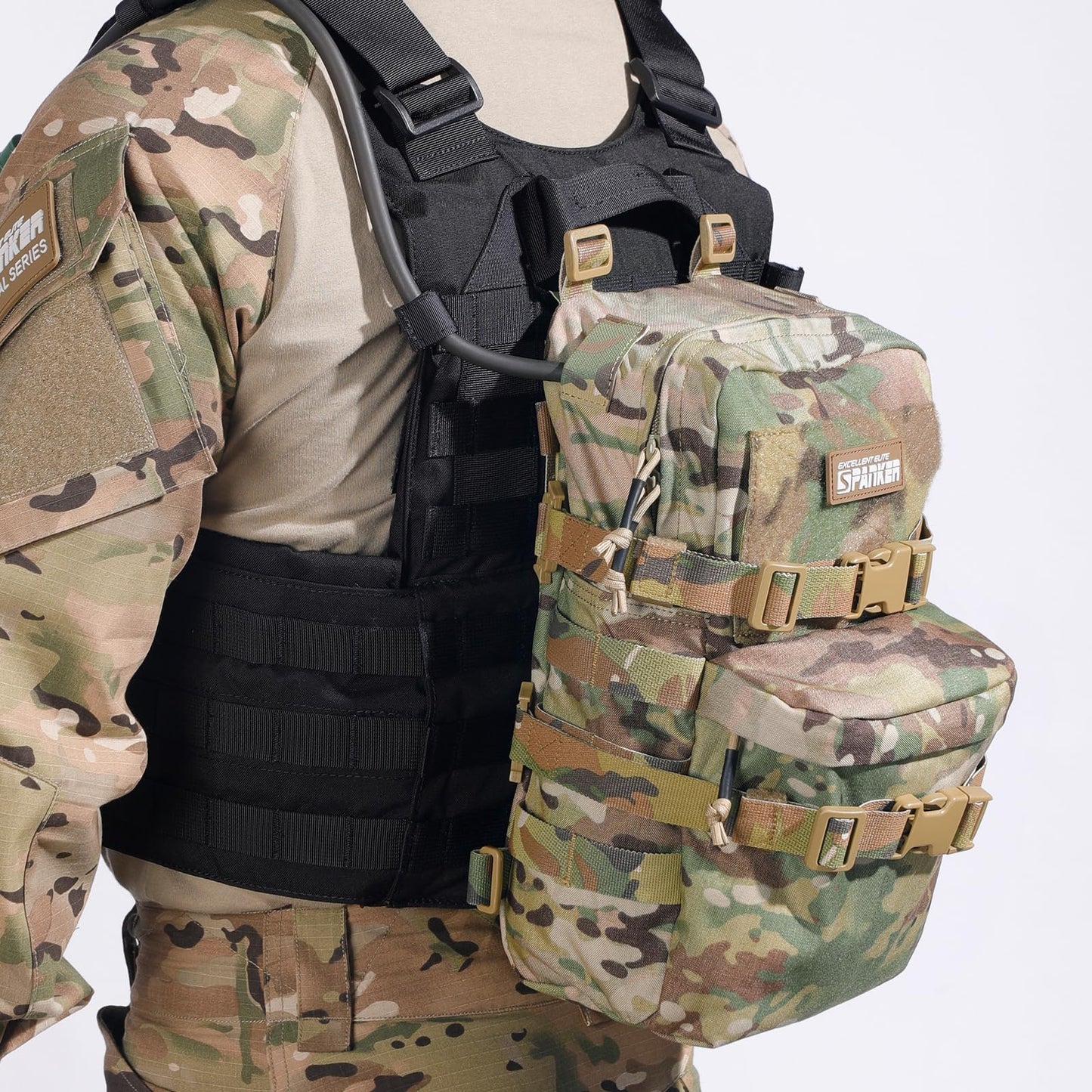 EXCELLENT ELITE SPANKER Tactical Small MOLLE Hydration Pack Water Bladder Carrier Pack for Tactical Vest Backpack Plate Carrier (Multicam-Nylon)