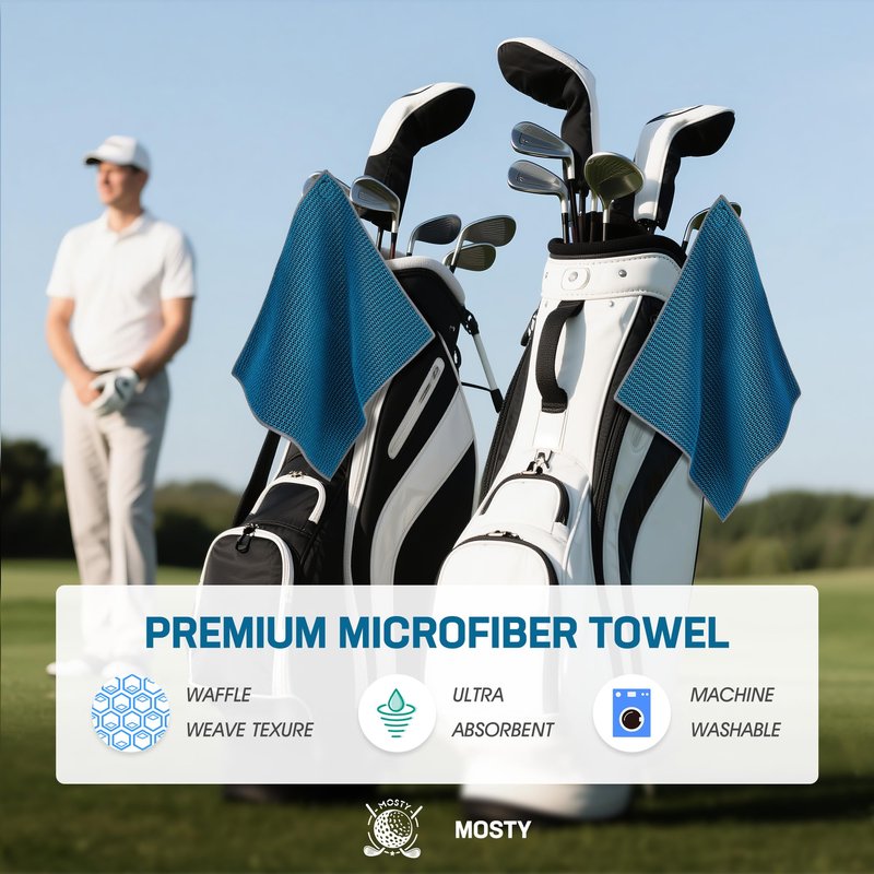 MOSTY Magnetic-Golf-Towel 2 Pack - Dual-Layer Waffle & Microfiber Golf Club Cleaning Towels with Strong Magnet for Golf Bags, Carts & Clubs - Premium Golf Accessories for Men & Women
