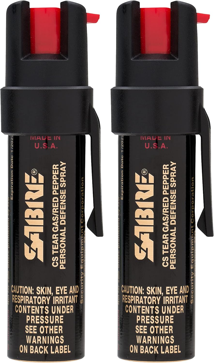SABRE 3-in-1 Compact Defense Spray - Max Police Strength Pepper Spray, Tear Gas & UV Dye, 0.67 fl oz