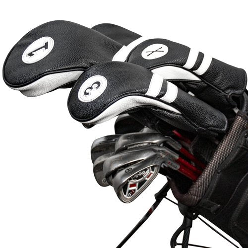 ProActive Sports | Vintage Golf Club Head Covers | for Drivers, Fairway Woods, and Hybrids | Classy Headcovers That Fit Most Clubs | Classic Leather Look | X Hybrid Headcover | Black/White