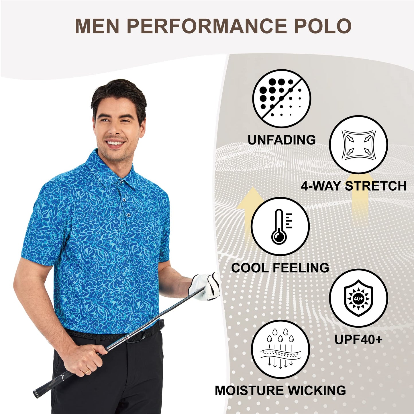Damipow Premium Polo Shirts for Men Short Sleeve Golf Shirt Dry Fit Collared Shirt,Blue,XL
