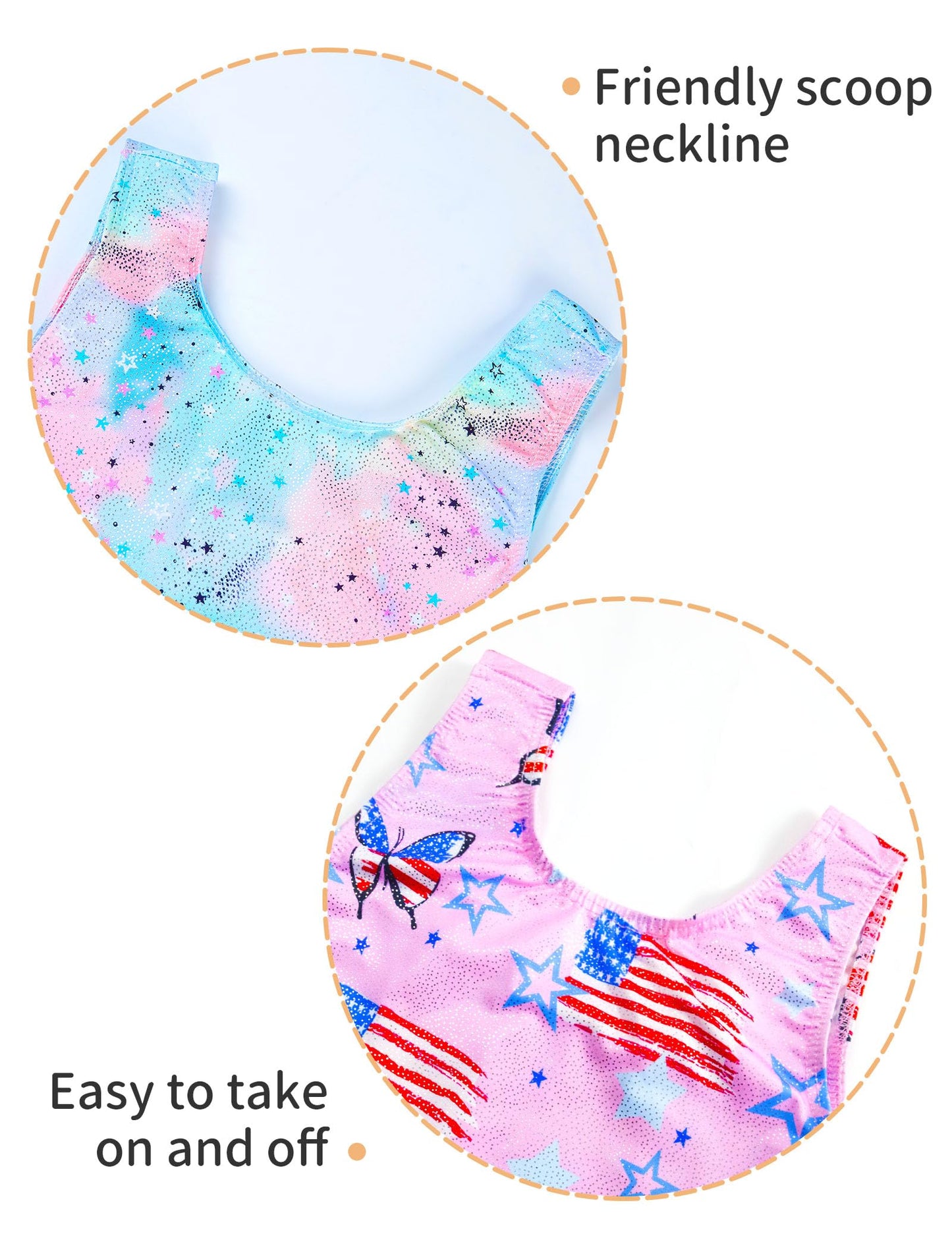 Nokecina 2 Pack Gymnastics Leotards for Girls Size 4t 5t Sleeveless Shiny Tumbling Unitard Pink Blue Biketards with Shorts