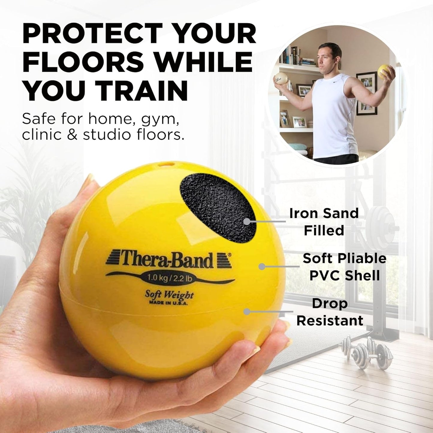 TheraBand Soft Weight Exercise Ball - 2.2 Lb Isotonic Therapy Ball for Pilates & Rehab | Portable & Easy to Grip