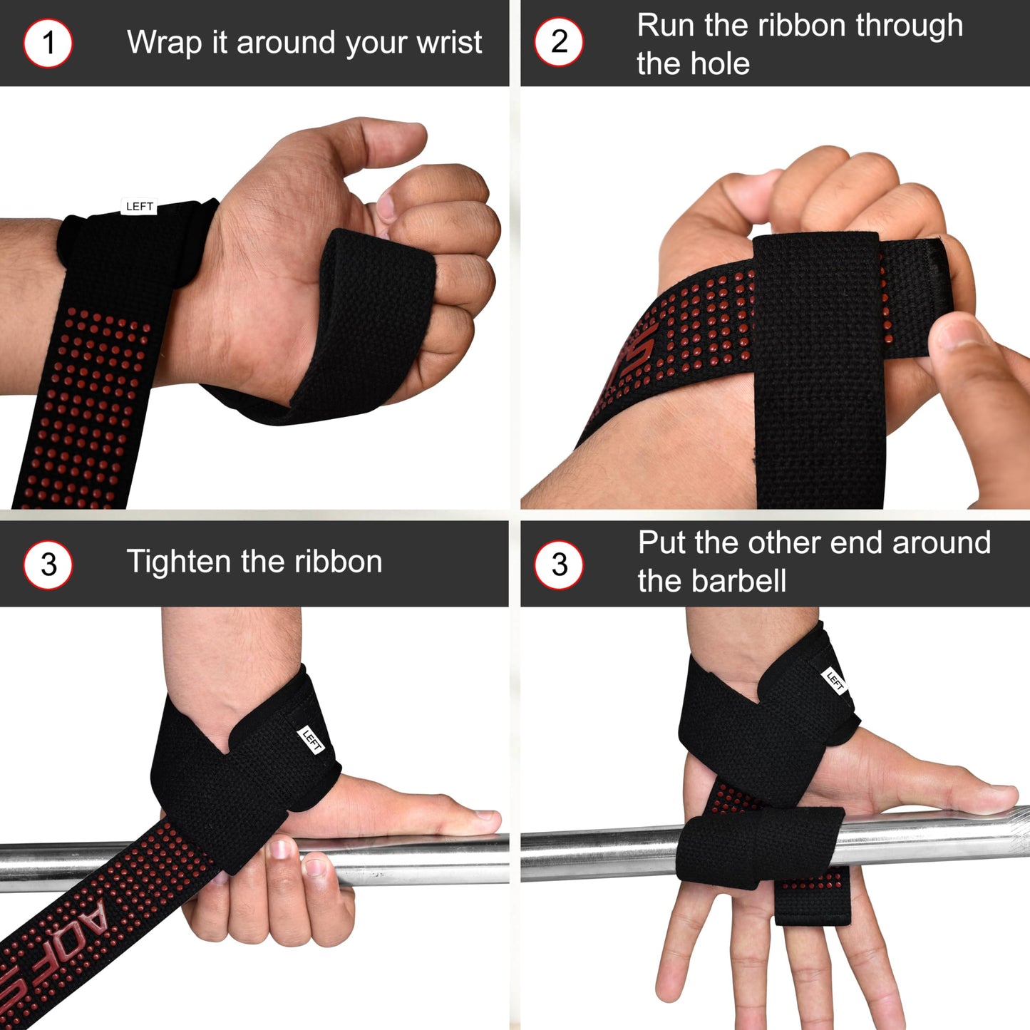 AQF Weight Lifting Straps Neoprene Padded Wrist Support, Crossfit Training Hand Bar Straps Bodybuilding Powerlifting Fitness Exercise Grips (Black Gel Grip)