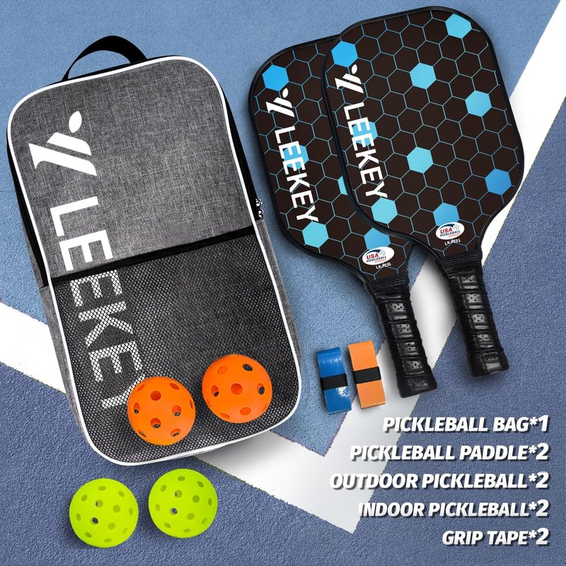 LEEKEY Pickleball Paddles Set of 2 - USAPA Approved Fiberglass Pickleball Racket, Racquet Made of Polypropylene Honeycomb Core,Lightweight Design Pickleball Paddles for Men Women Beginners